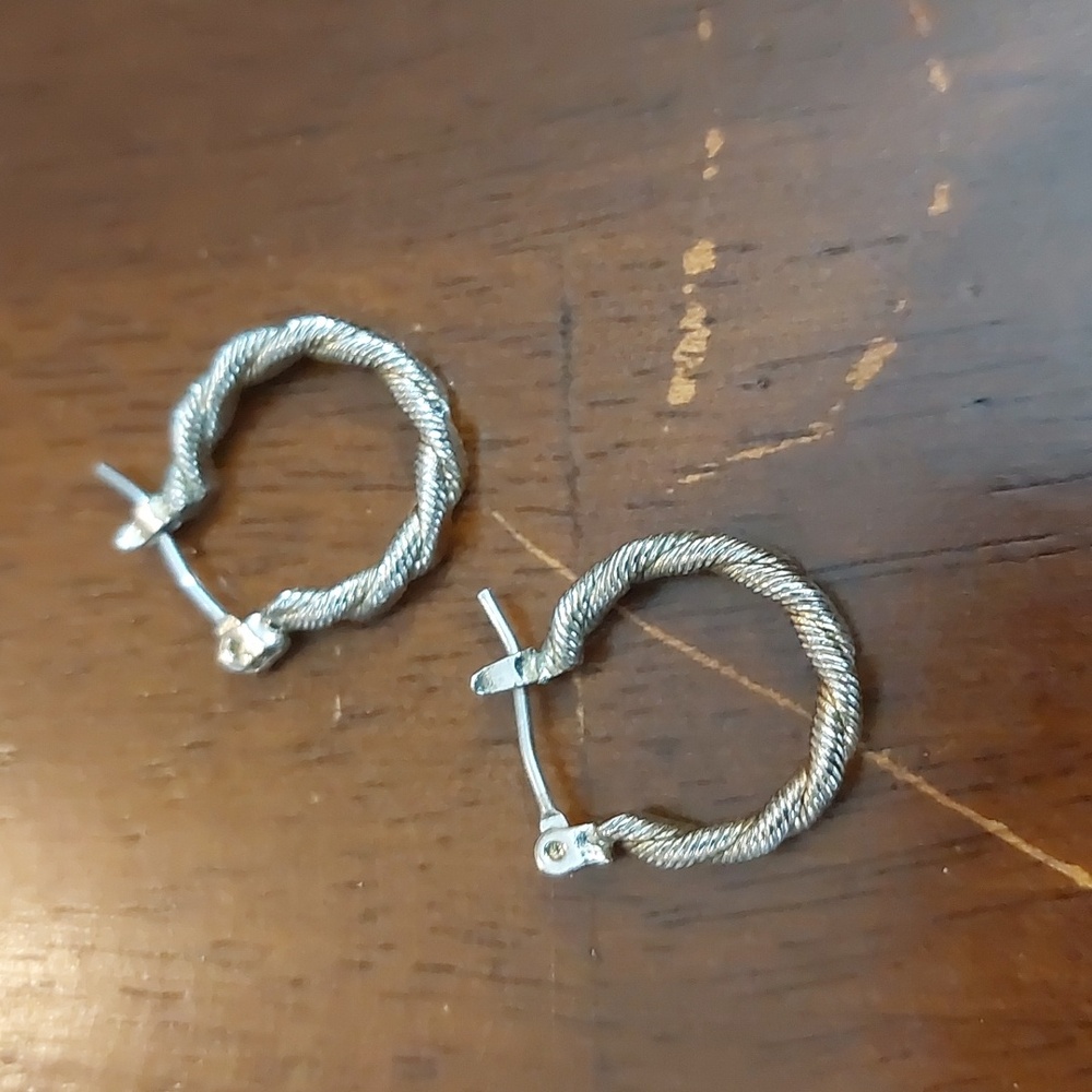 Silver Tone Twist Cable Hoop Earrings